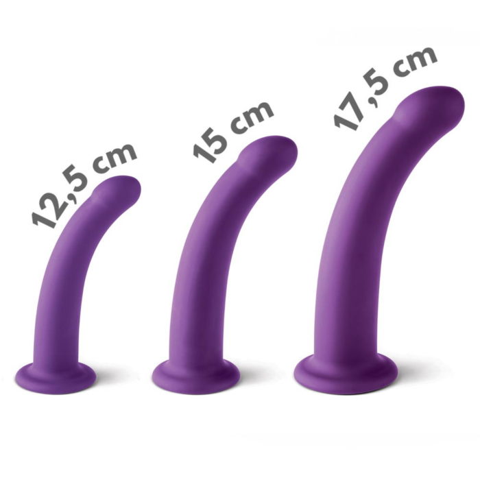 3 dildo viola con misure in centimetri virgite