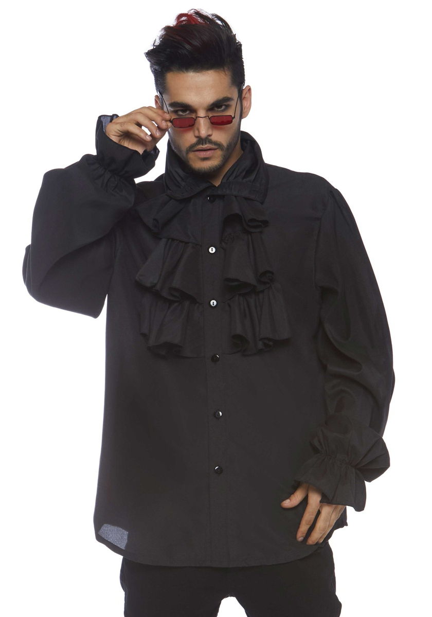 Camicia vittoriana nera da uomo con rouches - Leg Avenue