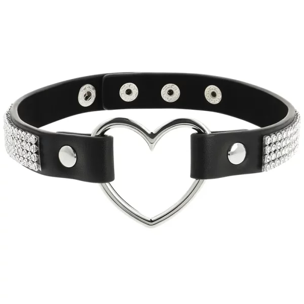 Chocker nero sottile cuore metallo brillantini Coquette