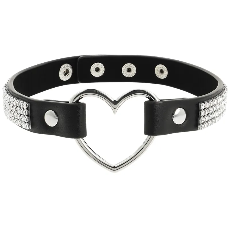 Chocker nero sottile cuore metallo brillantini Coquette