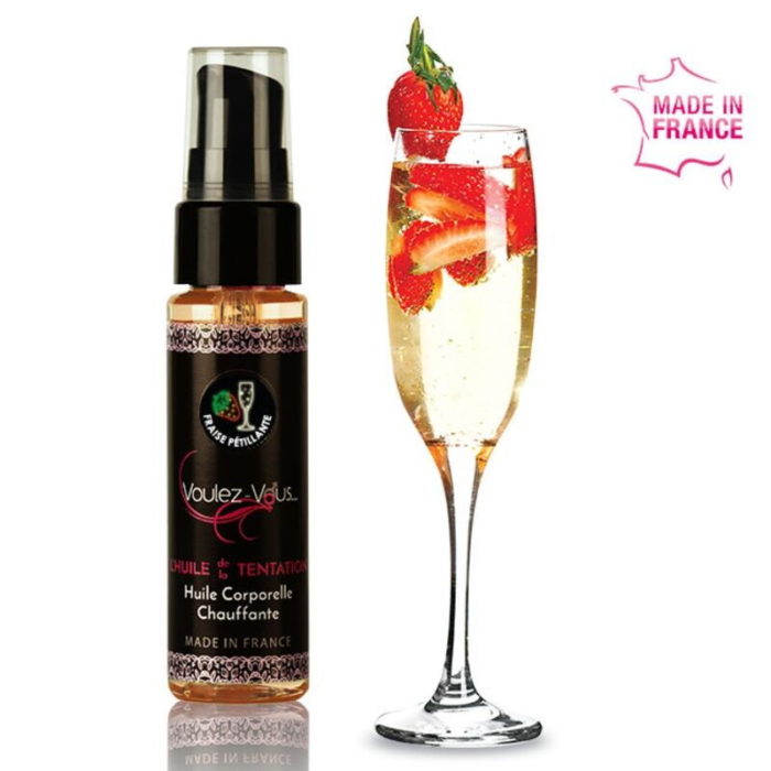 Olio per massaggio effetto caldo baciabile fragola champagne Voulez Vous