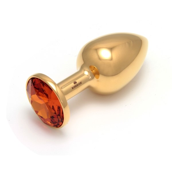 Plug Anale in acciaio placcato oro Swarovski TOPAZ Cristal Medium Flash Gold Rosebuds