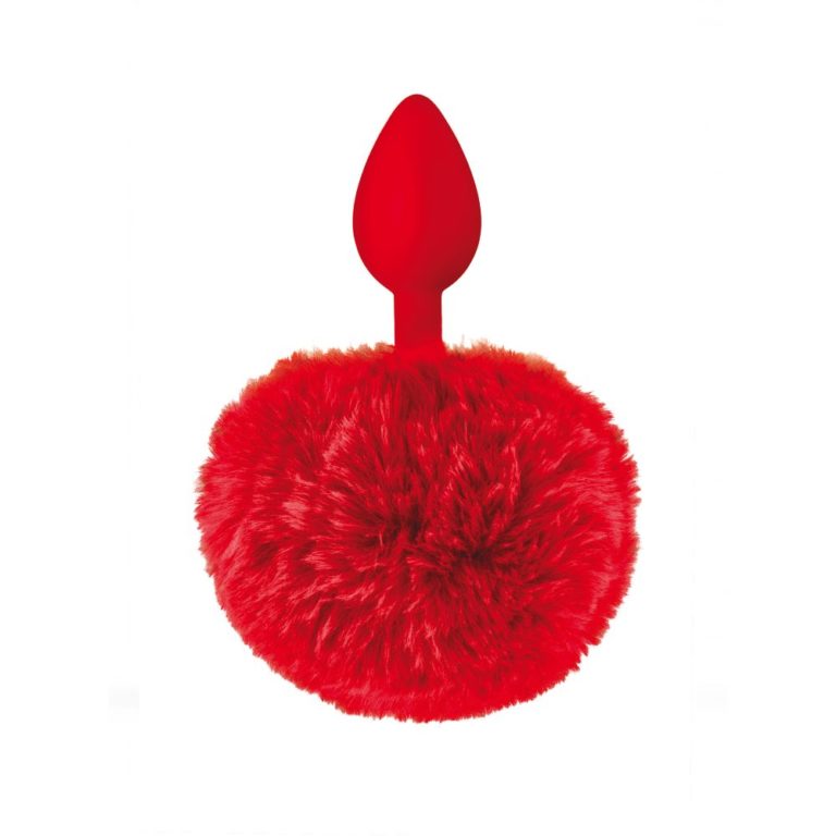 Plug anale rosso in silicone con Pompon Sweet Caress