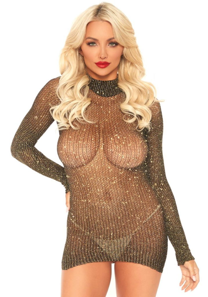 Sexy miniabito in lurex nero e oro Leg Avenue