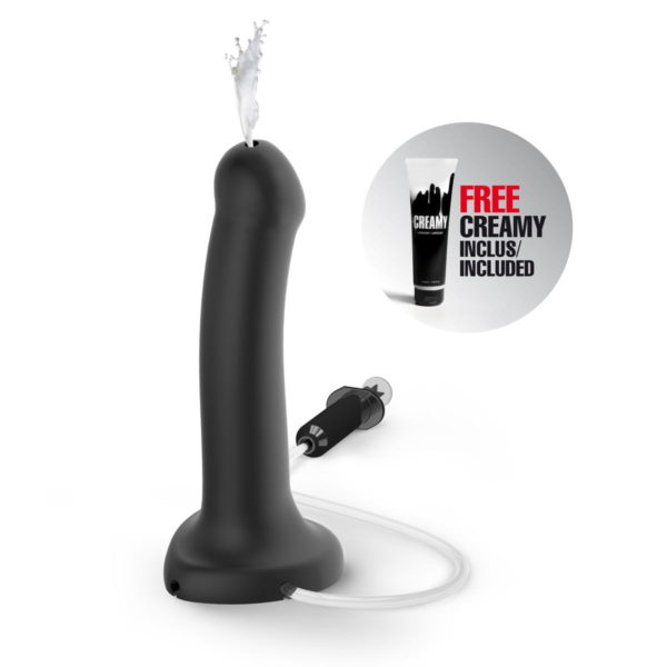 Squirting dildo nero con finto sperma semi-realistico Strap on me
