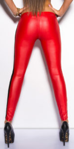 LE182561 Sexy Leggins rosso effetto bagnato con applicazione in voile