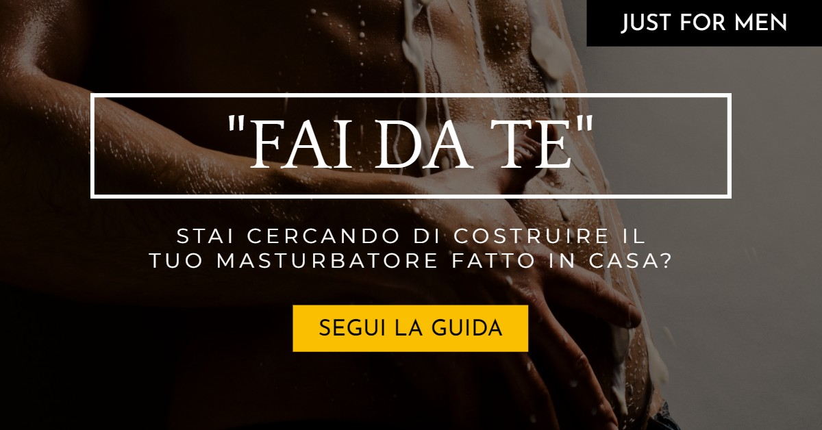 Banner con uomo senza maglietta e scritta "fai da te" Per articolo sul masturbatore fai da te uomo
